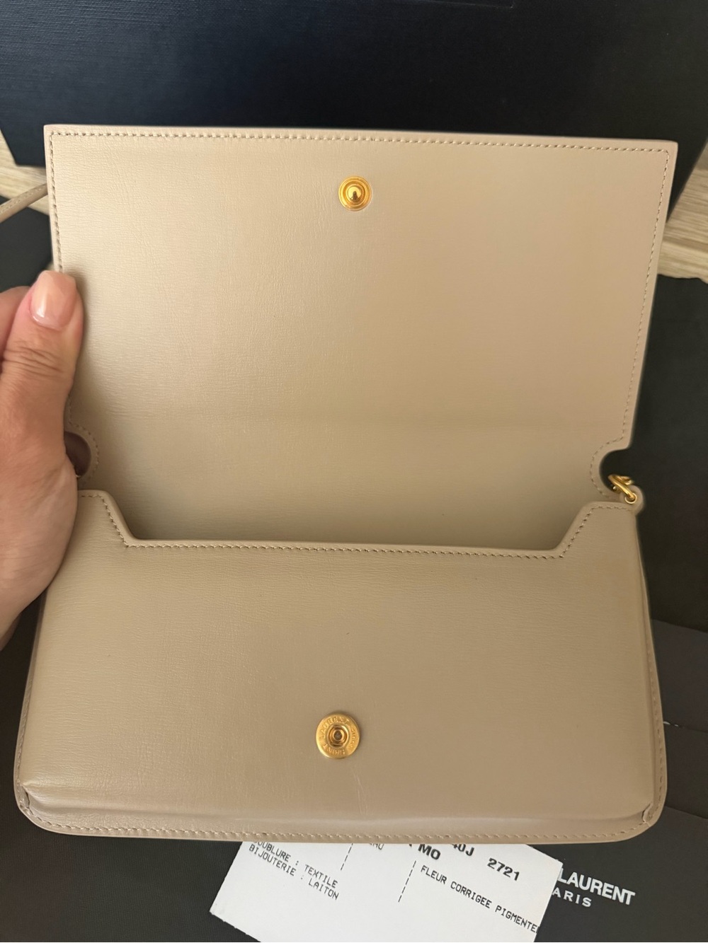 Saint Laurent Cassandre Phone Holder Crossbody Bag in Dark Beige - Picture 3 of 15